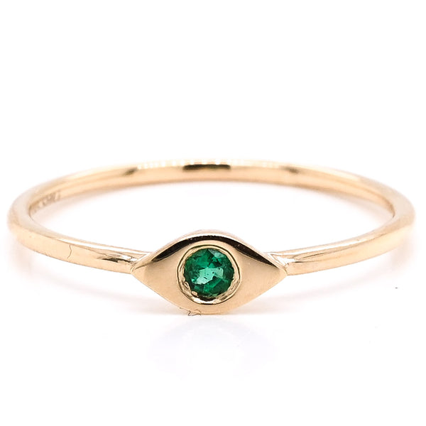 graziella 14KT Yellow Gold 0.05CT Round Emerald Evileye Ring