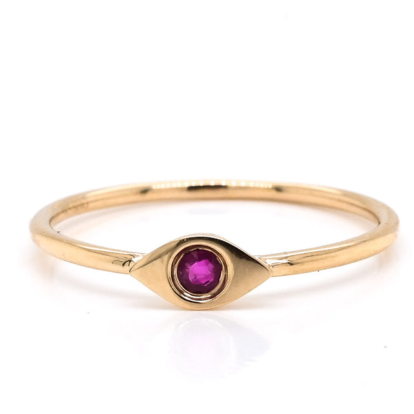 graziella 14KT Yellow Gold 0.05CT Round Ruby Evileye Ring