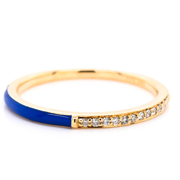 graziella 14KT Yellow Gold 0.06CT Diamond and Blue Enamel Ring