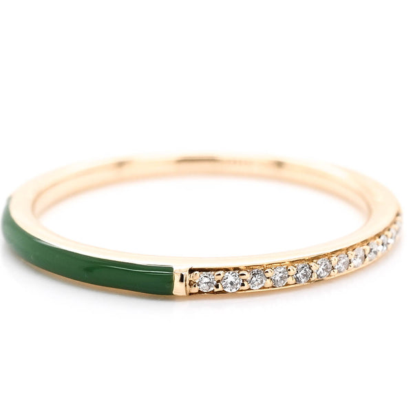 graziella 14KT Yellow Gold 0.06CT Diamond and Green Enamel Ring