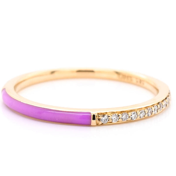 graziella 14KT Yellow Gold 0.06CT Diamond and Purple Enamel Ring