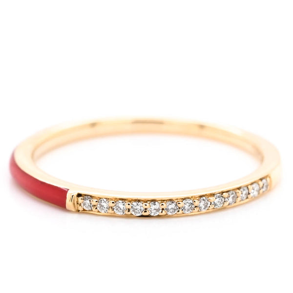 graziella 14KT Yellow Gold 0.06CT Diamond and Red Enamel Ring