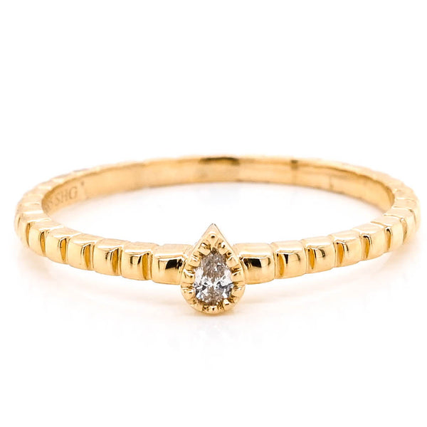 Graziella 14KT Yellow Gold 0.07CTW Pear Shape Diamond Stackable Ring