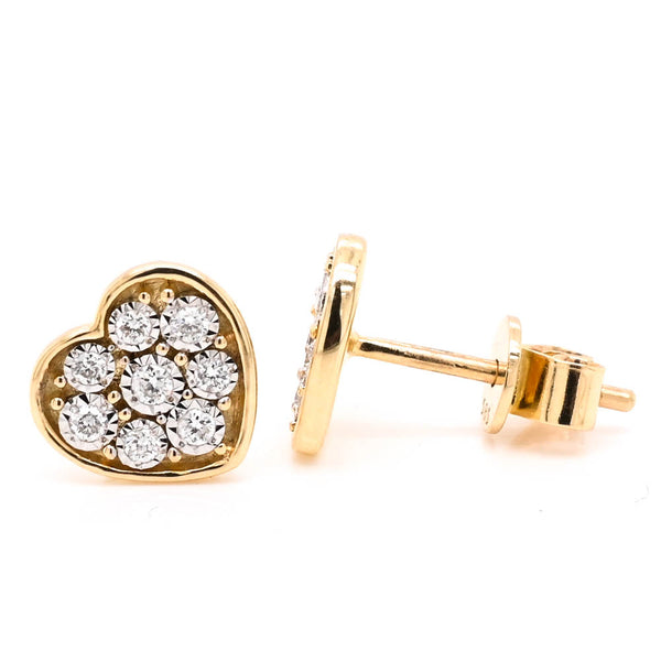 graziella 14KT Yellow Gold 0.09CTW Diamond Heart Stud Earrings