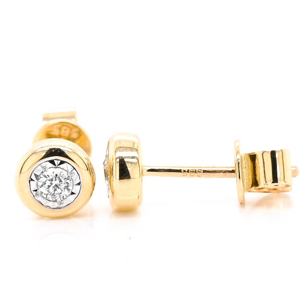 graziella 14KT Yellow Gold 0.10CT Diamond Bezel Set Stud Earrings