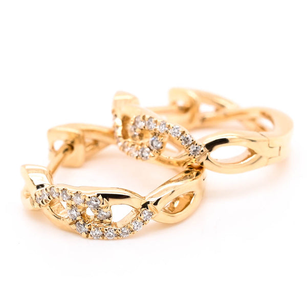 graziella 14KT Yellow Gold 0.10CTW 13mm Diamond Huggie Earrings