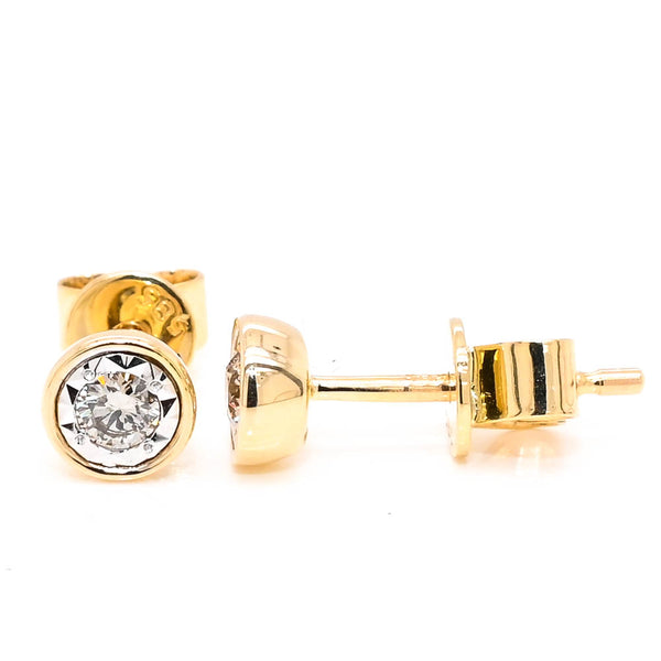 graziella 14KT Yellow Gold 0.10CTW Diamond Bezel Set Earrings