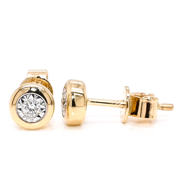 graziella 14KT Yellow Gold 0.10CTW Diamond Bezel Set Stud Earrings