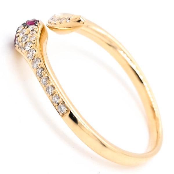 Graziella 14KT Yellow Gold 0.12CTW Diamond Snake Ring