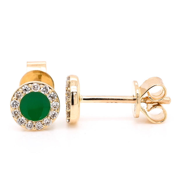 graziella 14KT Yellow Gold 0.12CTW Stud Style Backing Diamond & Blue Enamel Earrings