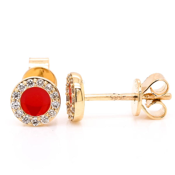 graziella 14KT Yellow Gold 0.12CTW Stud Style Backing Diamond & Red Enamel Earrings