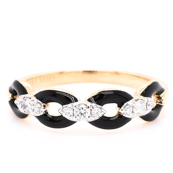 graziella 14KT Yellow Gold 0.14CTW Diamond & Black Enamel Infinity Ring