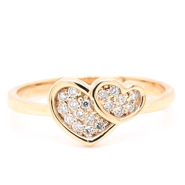graziella 14KT Yellow Gold 0.14CTW Double Heart Diamond Ring
