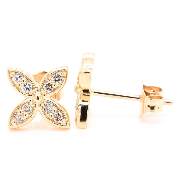 graziella 14KT Yellow Gold 0.16CTW Diamond Flower Stud Earrings