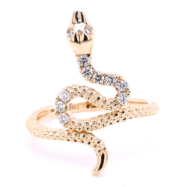 Graziella 14KT Yellow Gold 0.19CTW Diamond Snake Ring