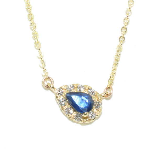 graziella 14KT Yellow Gold 0.20CT Blue Sapphire and Diamond Pendant on 10KT Yellow Gold 18" Rolo Chain