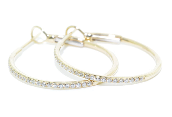 graziella 14KT Yellow Gold 0.20CTW 24mm Diamond Hoop Earrings