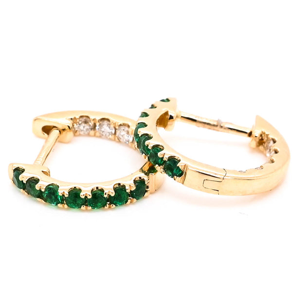 graziella 14KT Yellow Gold 0.21CTW Emerald & Diamond Huggies Earrings