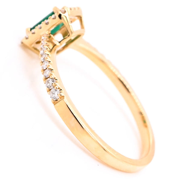 Graziella 14KT Yellow Gold 0.24CT Emerald Halo Set Diamond Ring.