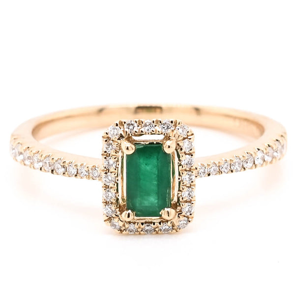 graziella 14KT Yellow Gold 0.24CT Emerald Halo Set Diamond Ring.