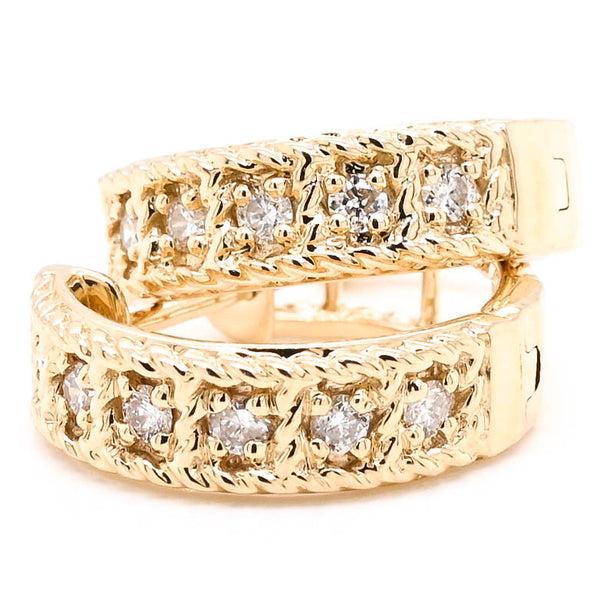 graziella 14KT Yellow Gold 0.28CTW Huggie Style Backing Diamond Earrings