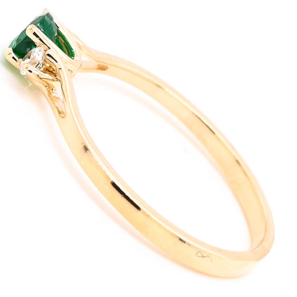 Graziella 14KT Yellow Gold 0.30CT Round Shape Emerald And Diamond Ring