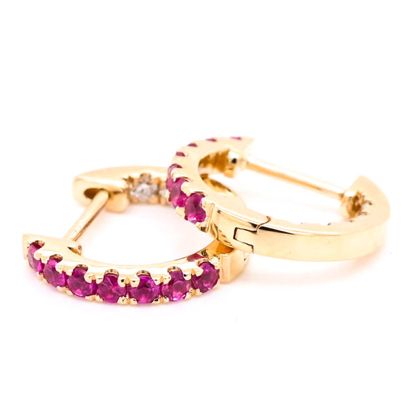 graziella 14KT Yellow Gold 0.34CTW Ruby & Diamond Huggies Earrings