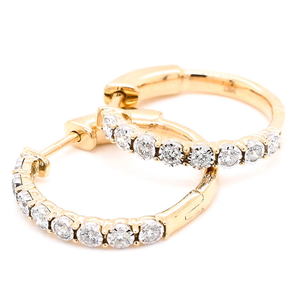 graziella 14KT Yellow Gold 0.35CTW CTW Small Hoop Style Backing Diamond Earrings