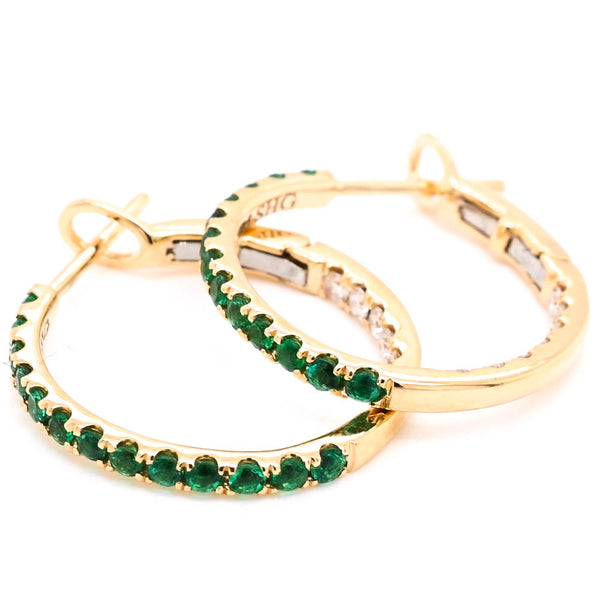 graziella 14KT Yellow Gold 0.37CTW Emerald & Diamond Hoop Earrings