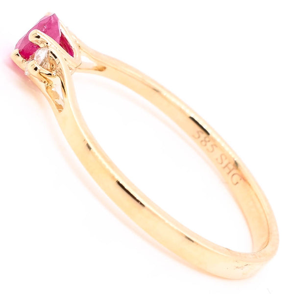 Graziella 14KT Yellow Gold 0.38CT Round Shape Ruby And Diamond Ring