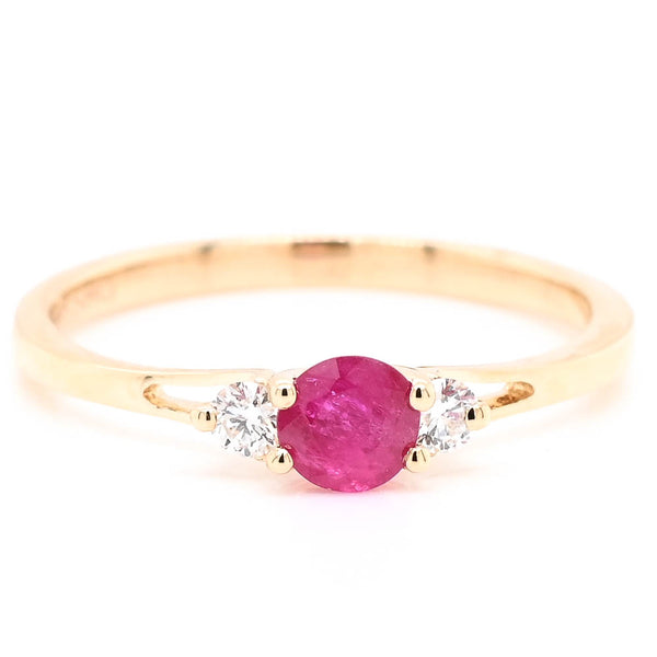 graziella 14KT Yellow Gold 0.38CT Round Shape Ruby and Diamond Ring