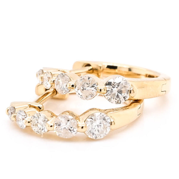 graziella 14KT Yellow Gold 0.47CTW Huggie Style Backing Diamond Earrings