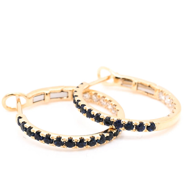 graziella 14KT Yellow Gold 0.51CTW Blue Sapphire & Diamond Hoop Earrings