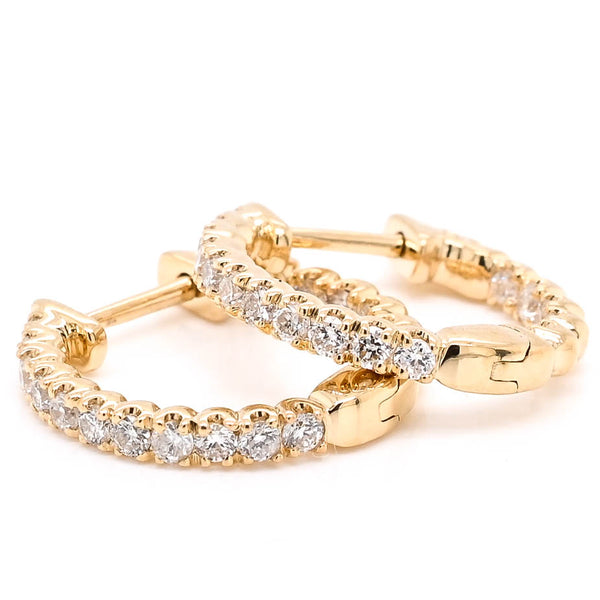 graziella 14KT Yellow Gold 0.54CTW Medium Hoop Style Backing Diamond Earrings