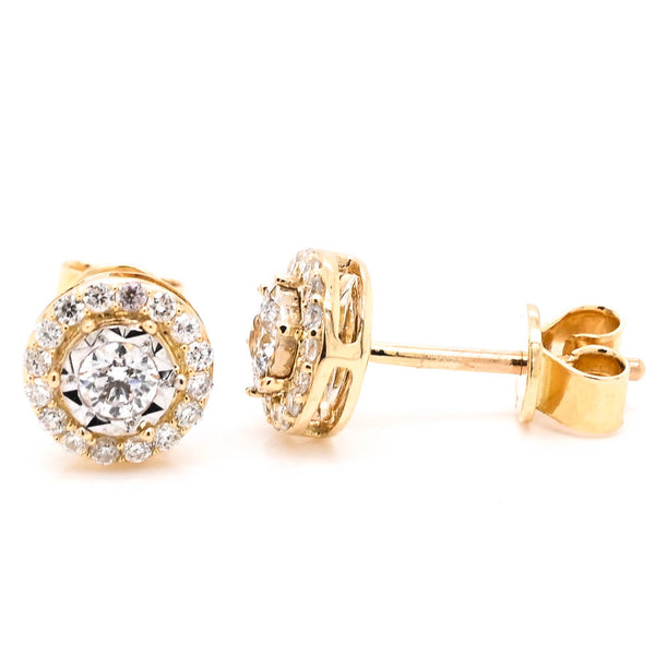 graziella 14KT Yellow Gold 0.58CTW Diamond Halo Set Stud Earrings