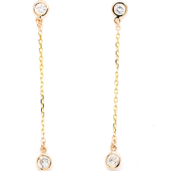 graziella 14KT Yellow Gold 0.60CTW Round Brilliant Chain Link Dangle Earrings