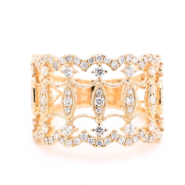 graziella 14KT Yellow Gold 0.63CTW Diamond Belebration Ring. Band width: 8mm