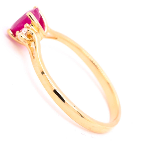 Graziella 14KT Yellow Gold 0.71CT Oval Shape Ruby And Diamond Ring