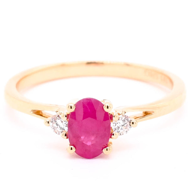graziella 14KT Yellow Gold 0.71CT Oval Shape Ruby and Diamond Ring
