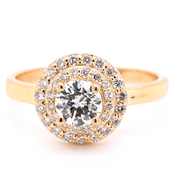 graziella 14KT Yellow Gold 0.81CTW Round Brillinat Diamond Double Halo Set Engagement Ring