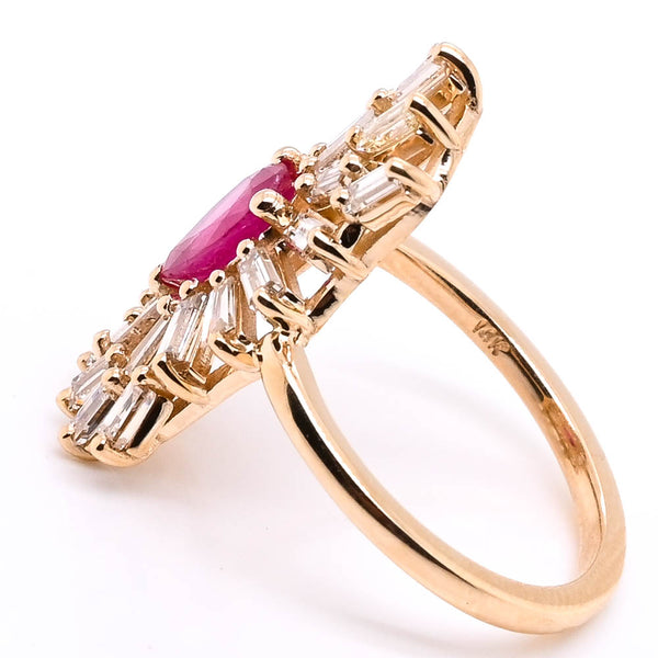 Graziella 14KT Yellow Gold 0.84CT Pear Shape Ruby & Diamond Cluster Ring. Di