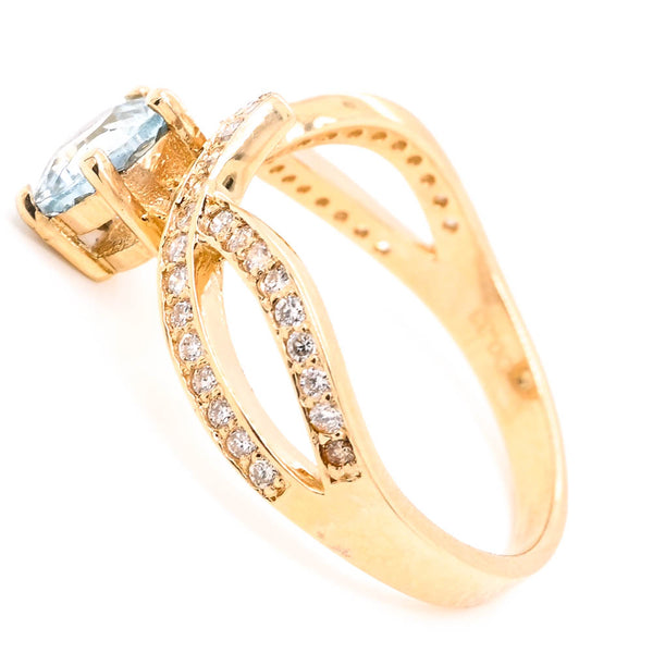 Graziella 14KT Yellow Gold 0.90CT Aquamarine & Diamond Ring