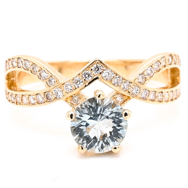 graziella 14KT Yellow Gold 0.90CT Aquamarine & Diamond Ring