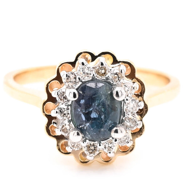 graziella 14KT Yellow Gold 0.94CT Oval shape Alexandrite & Diamond Halo Set Ring