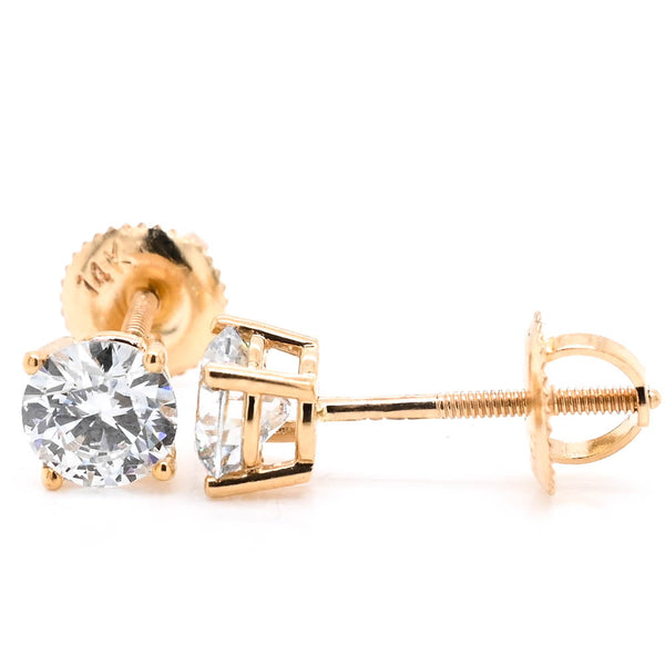 Graziella 14KT Yellow Gold 1.01CTW Round Brilliant LAB Created Diamond Stud Earrings
