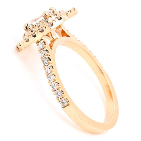 graziella 14KT Yellow Gold 1.03CTW Emerald Shape Candadian Diamond Halo Engagement Ring