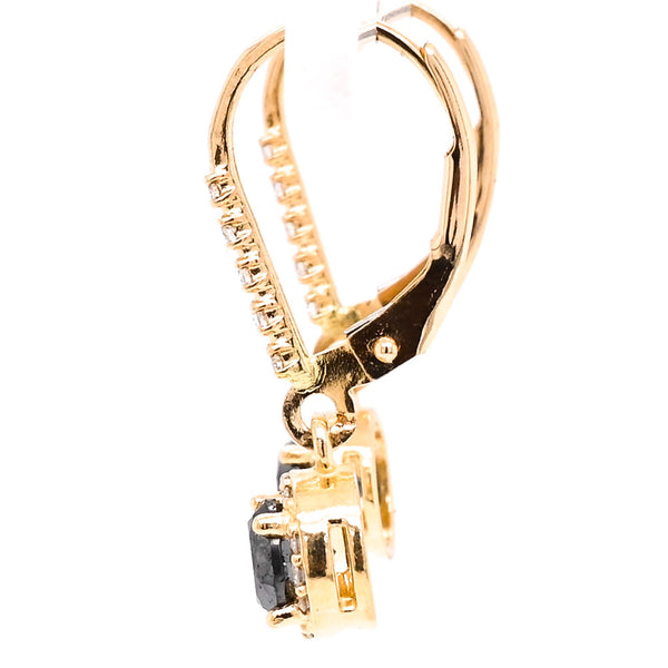 Graziella 14KT Yellow Gold 1.10CTW Round Brilliant Black & White Diamond Lever Back Earrings