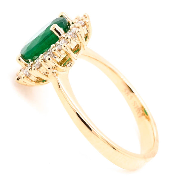 Graziella 14KT Yellow Gold 1.50CT Oval Shape Emerald & Diamond Cluster Ring