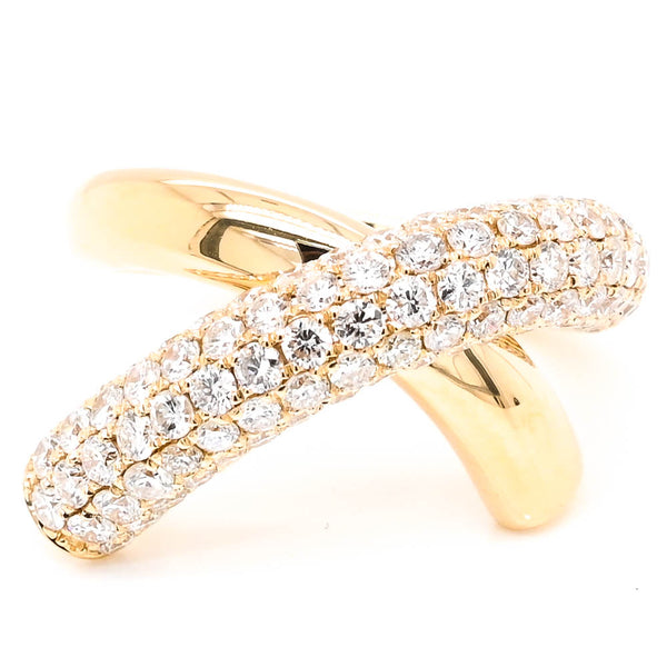 graziella 14KT Yellow Gold 1.65CTW Diamond Cross Over Celebration Ring