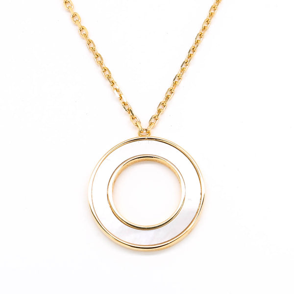 graziella 14KT Yellow Gold 17" Mother Of Pearl Circle Of Life Necklace